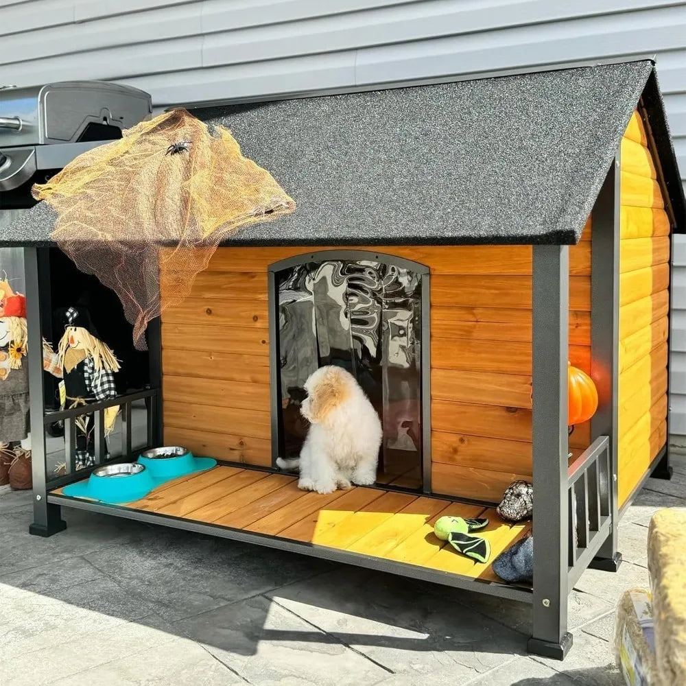 Weatherproof Iron Frame Insulated Outdoor Dog House Shelter