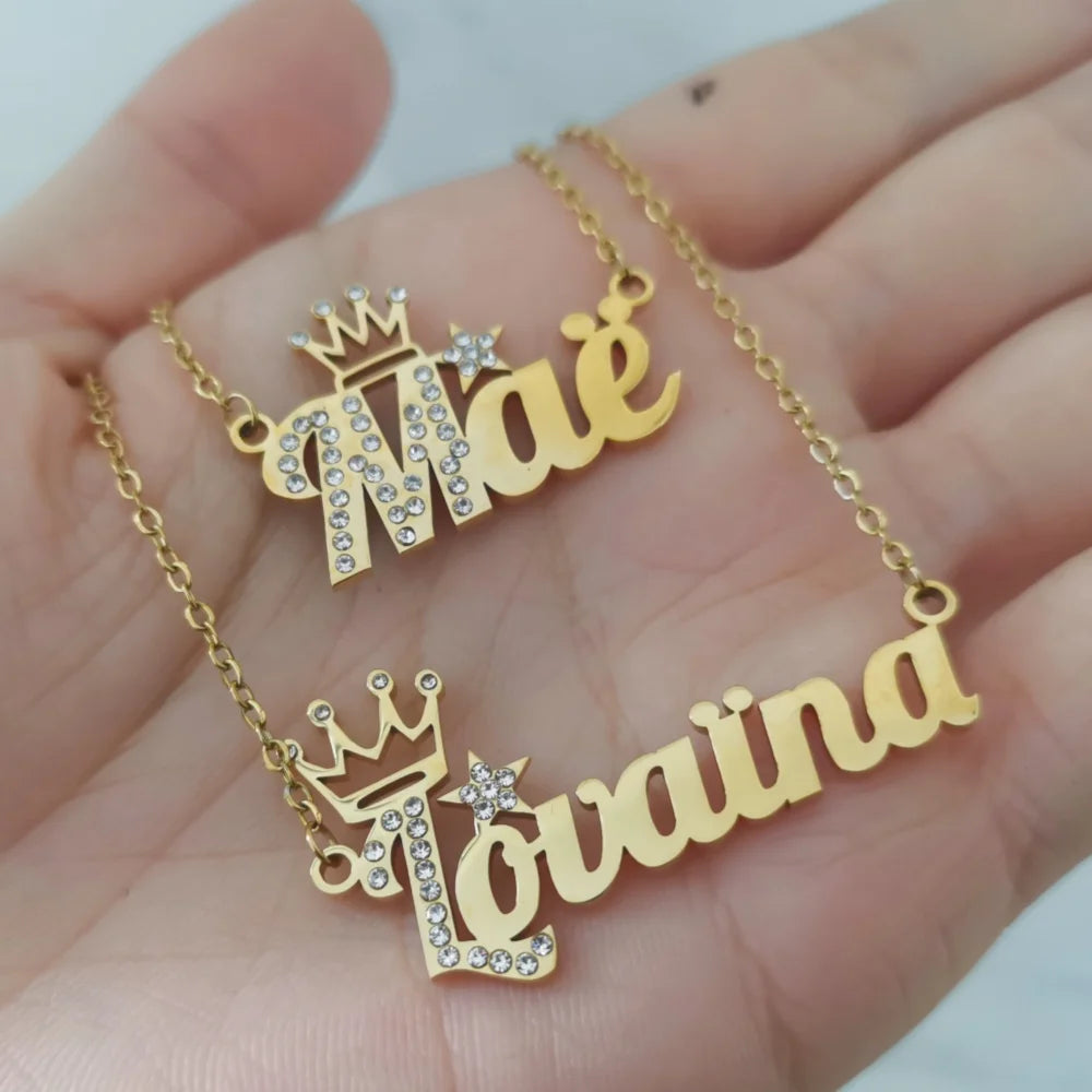 WinWinWinCN LeeChee Crown Name Necklace Sterling Silver
