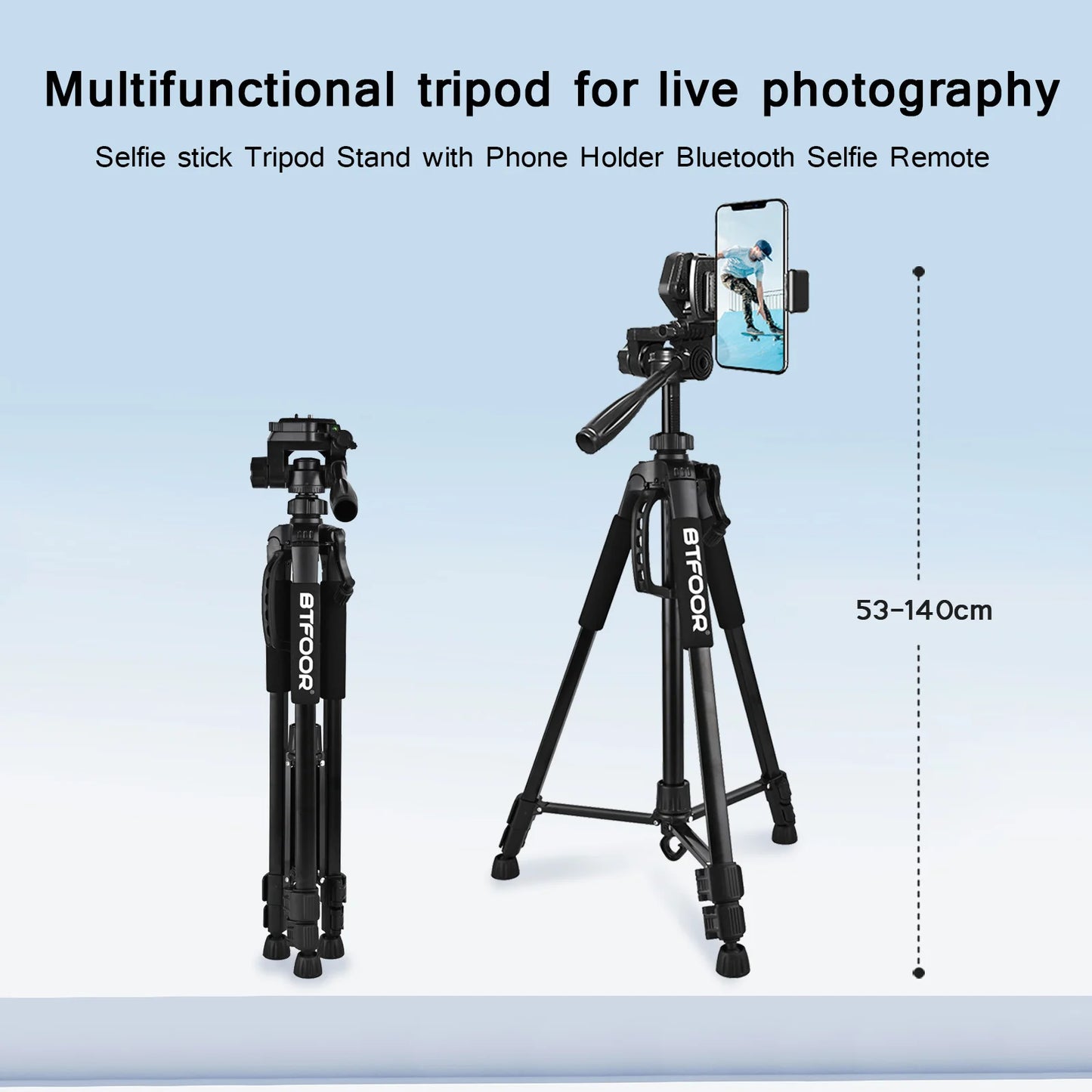 BTFOOR Phone Travel Tripod Aluminum Pan Head For DSLR