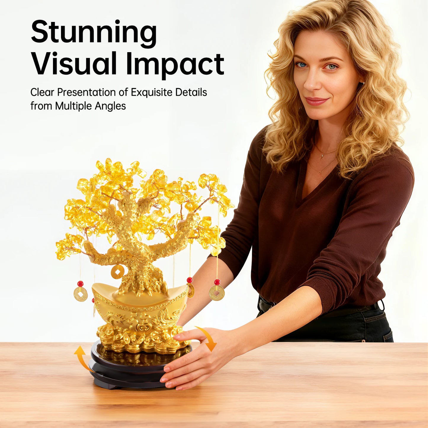 Money Tree Decoration Resin Crystal Desktop Ornament for Feng Shui Luck