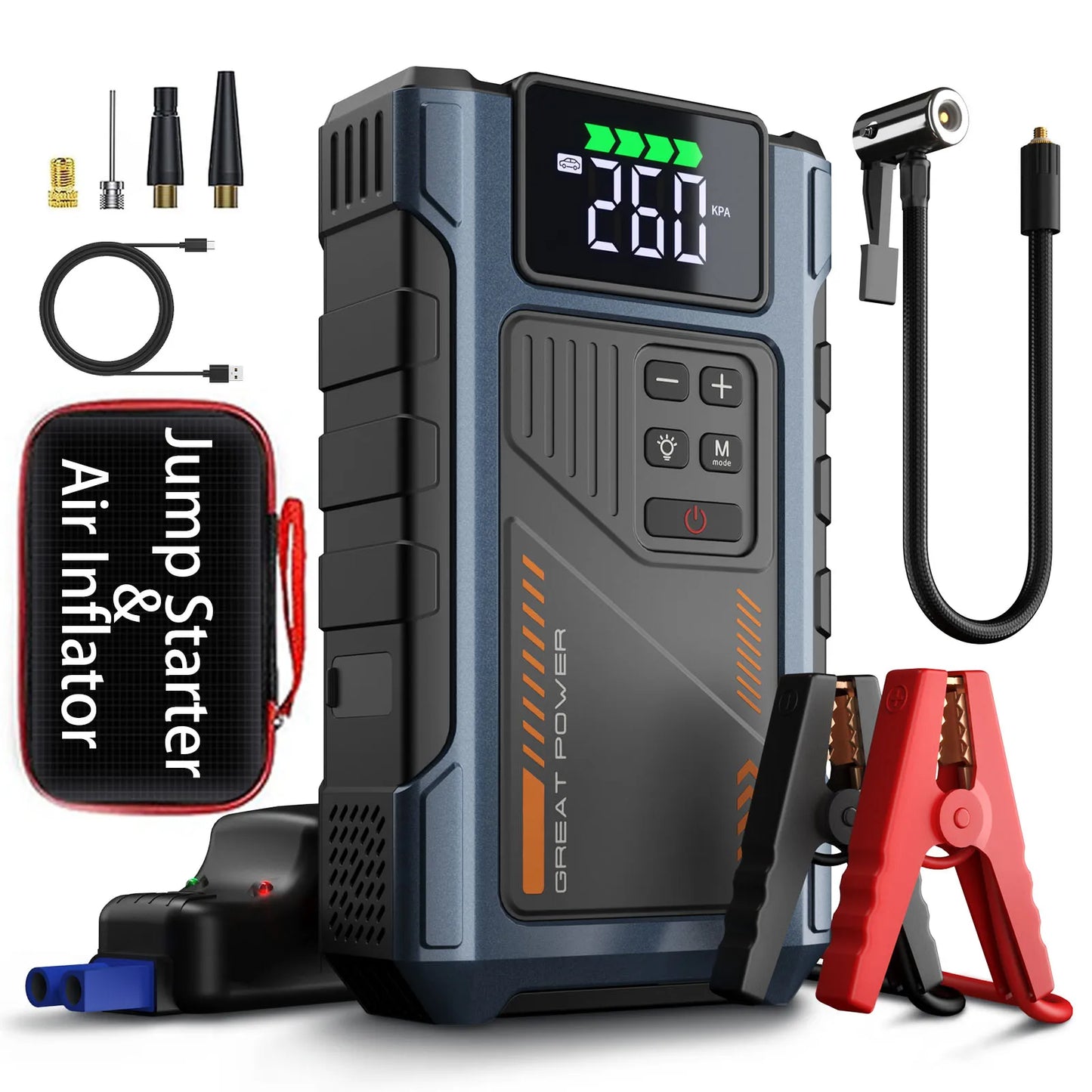 Geeneu Portable Car Jump Starter With Air Compressor 3000A Peak 150 PSI Tire Inflator
