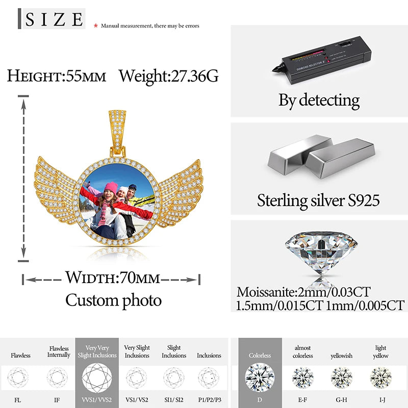 TUHECN Moissanite Pendant Necklace 925 Sterling Silver