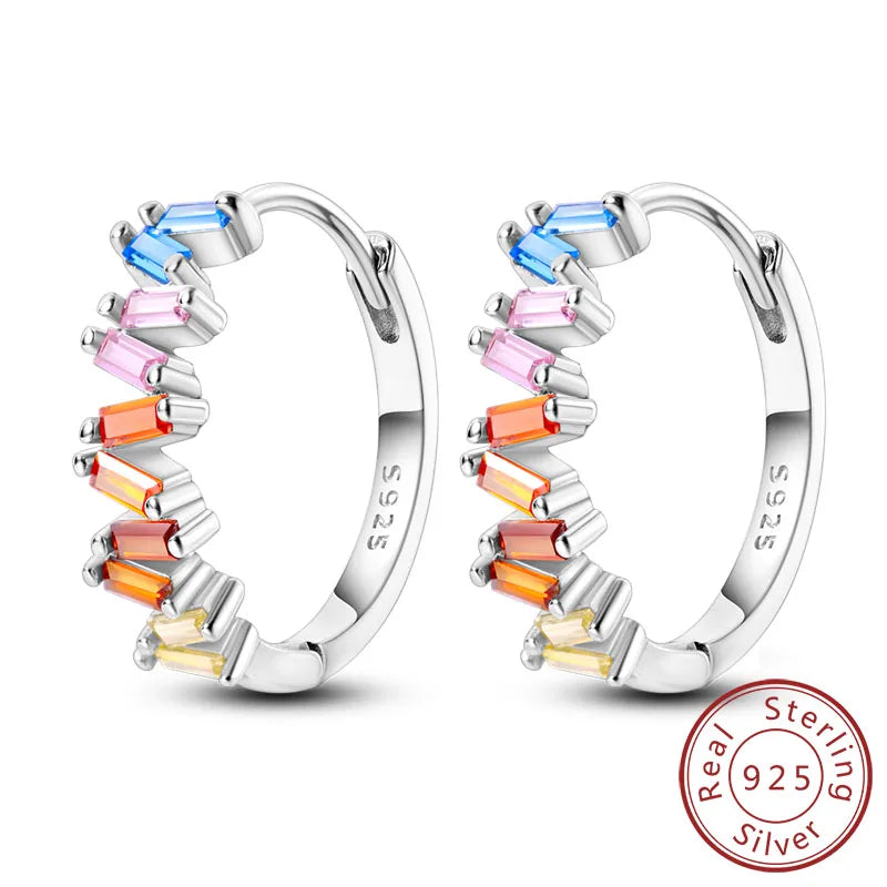 925 Sterling Silver Hoop Earrings Square Circle Heart