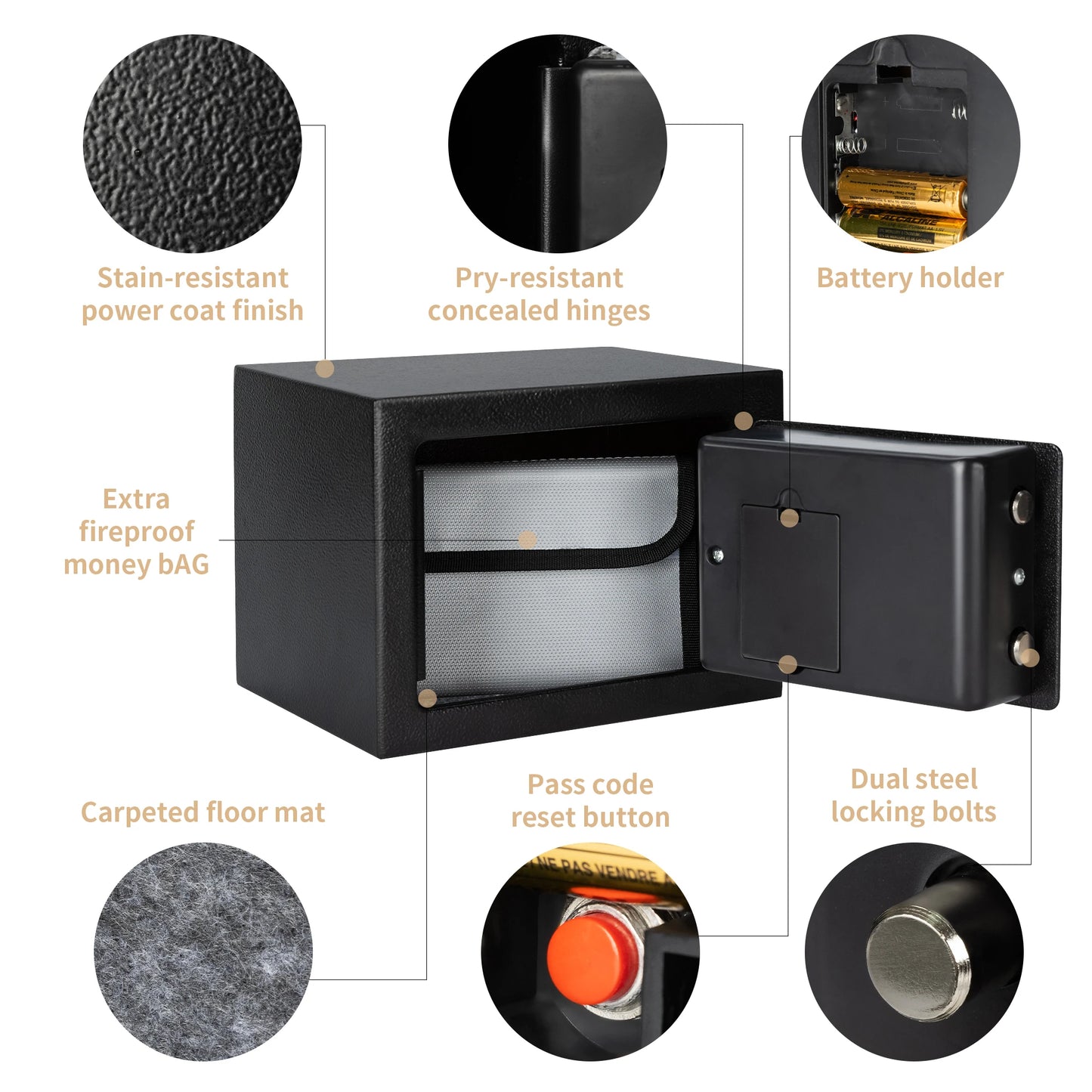 Hign-concerned Electronic Digital Safe Box Steel Money Safe Fireproof For Home Hidden Cash