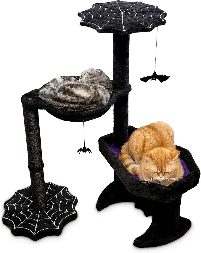 XMSJ Gothic Cat Tree With Coffin Bed Hammock Toys Indoors