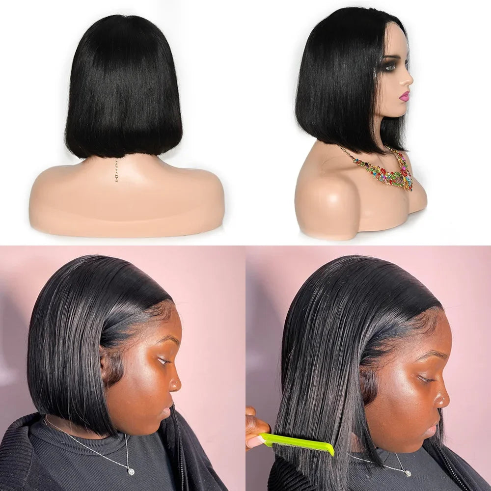 ALIANNACap Straight Glueless Human Hair Short Bob Wig Transparent Lace