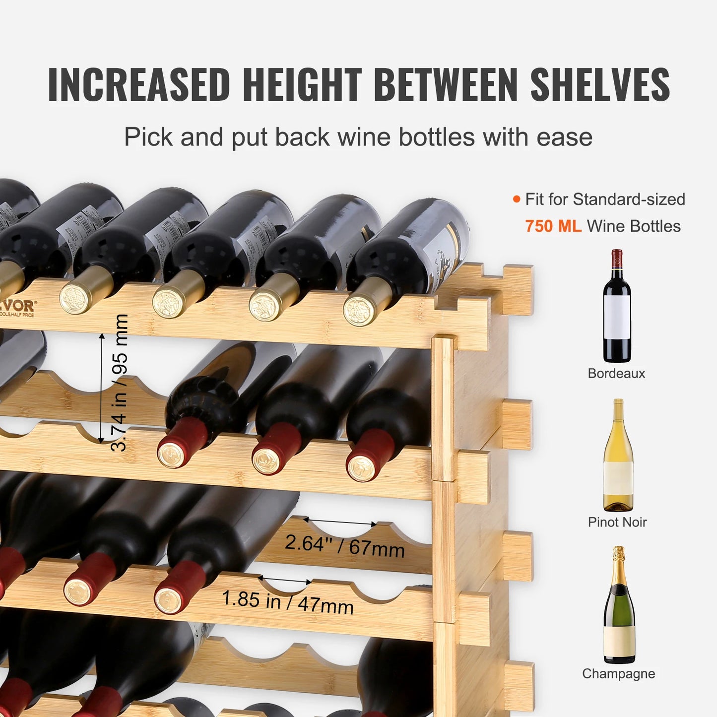SucceBuy 8-Tier Stackable Wine Rack Bamboo Storage