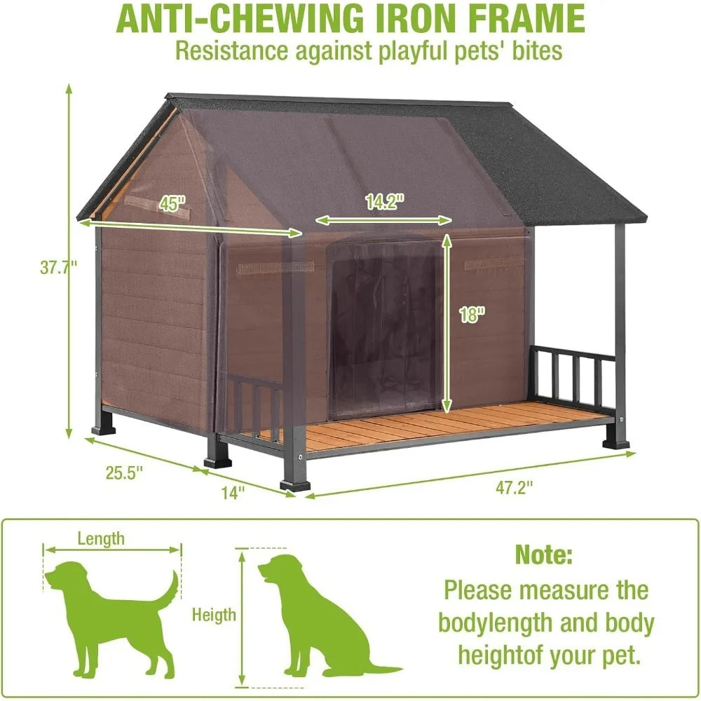 Weatherproof Iron Frame Insulated Outdoor Dog House Shelter