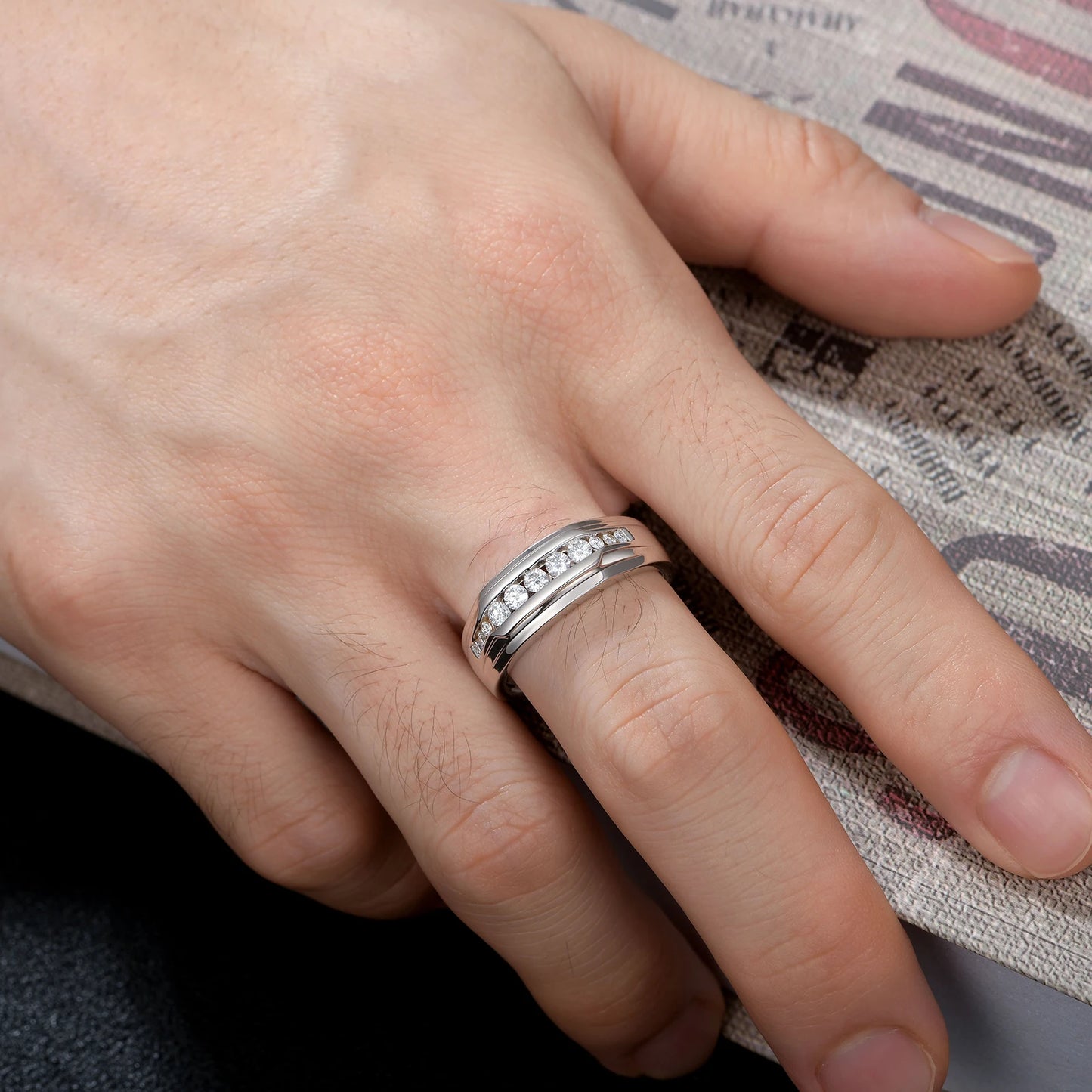 Newshe Mens Moissanite Wedding Band For Men 925 Sterling Silver