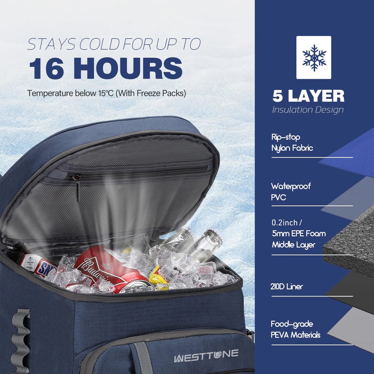 WestTune Can Cooler Backpack Leakproof Insulated Soft Cooler