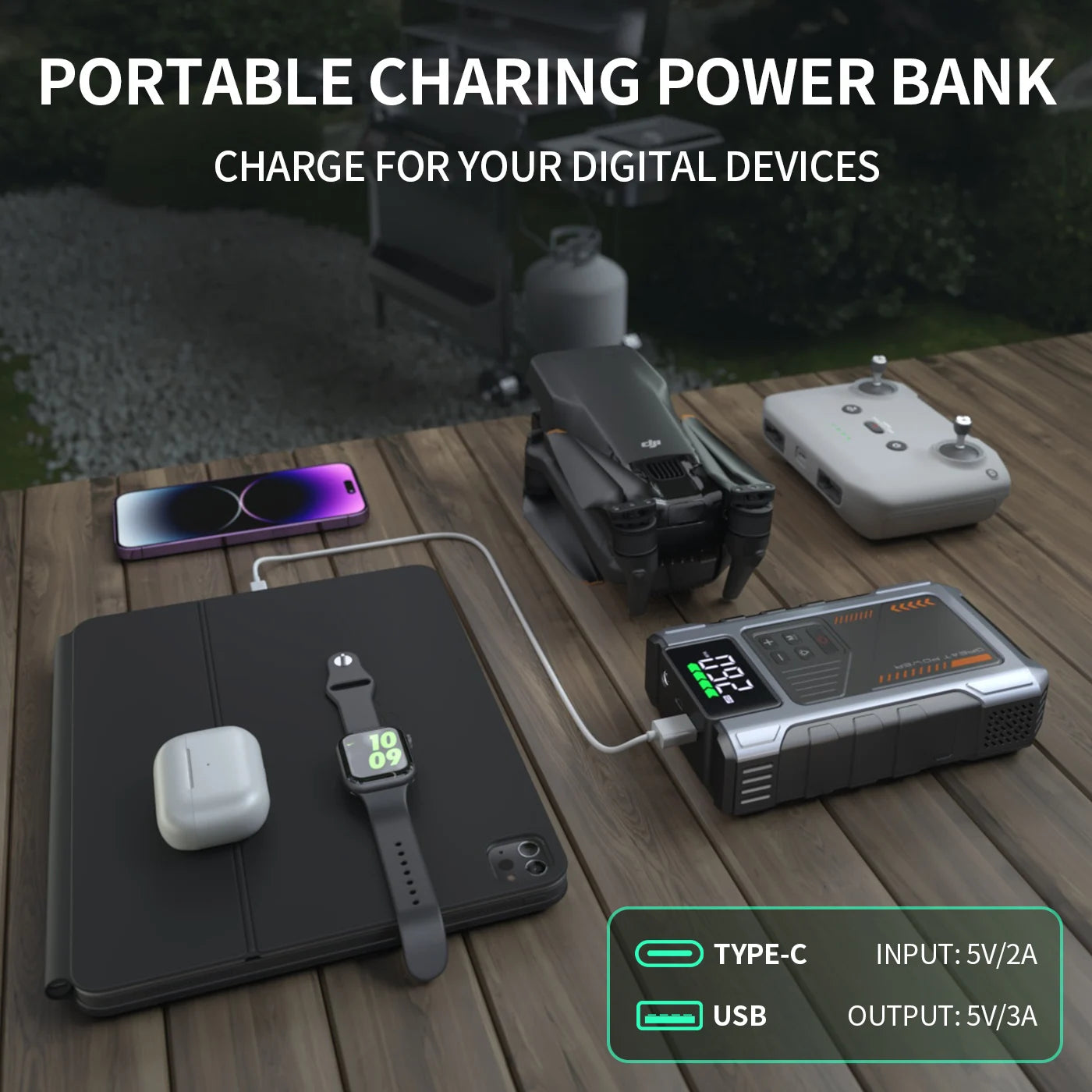 Geeneu Portable Car Jump Starter With Air Compressor 3000A Peak 150 PSI Tire Inflator