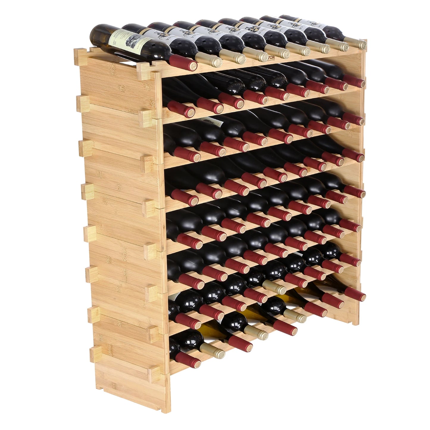 SucceBuy Bamboo 8 Tier Stackable Wine Rack Free Standing Storage