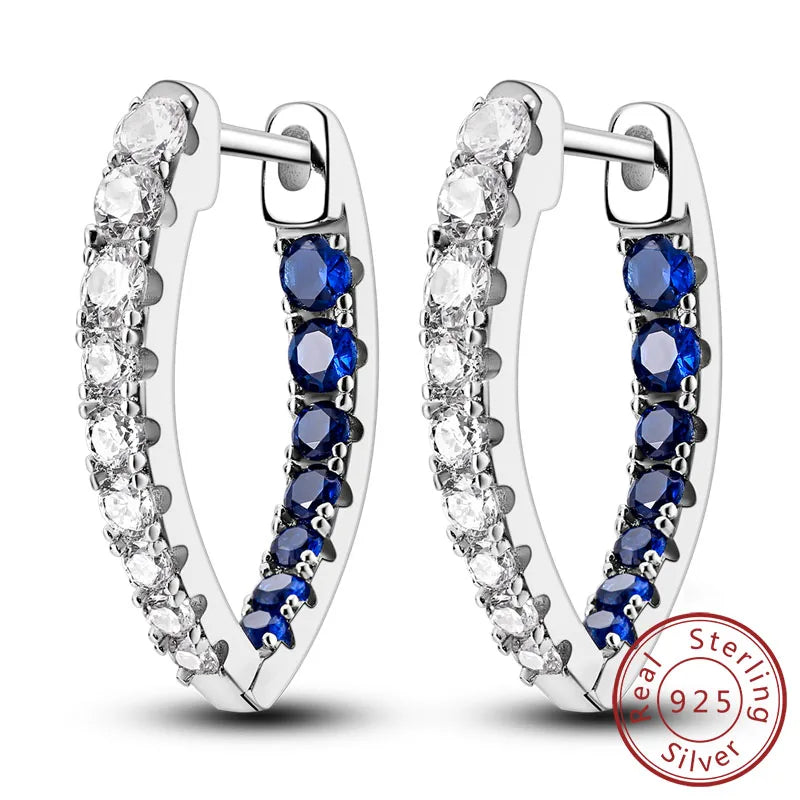 925 Sterling Silver Hoop Earrings Square Circle Heart
