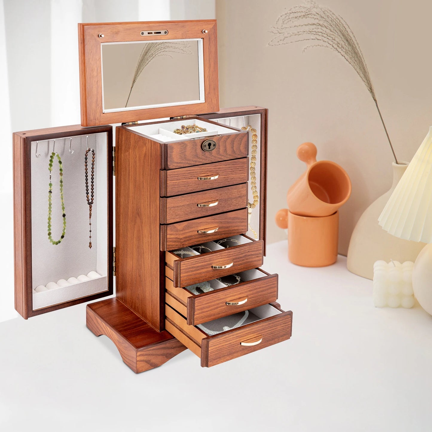 Sichuan Walnut Jewelry Box 7 Layer MDF With Lock Lining