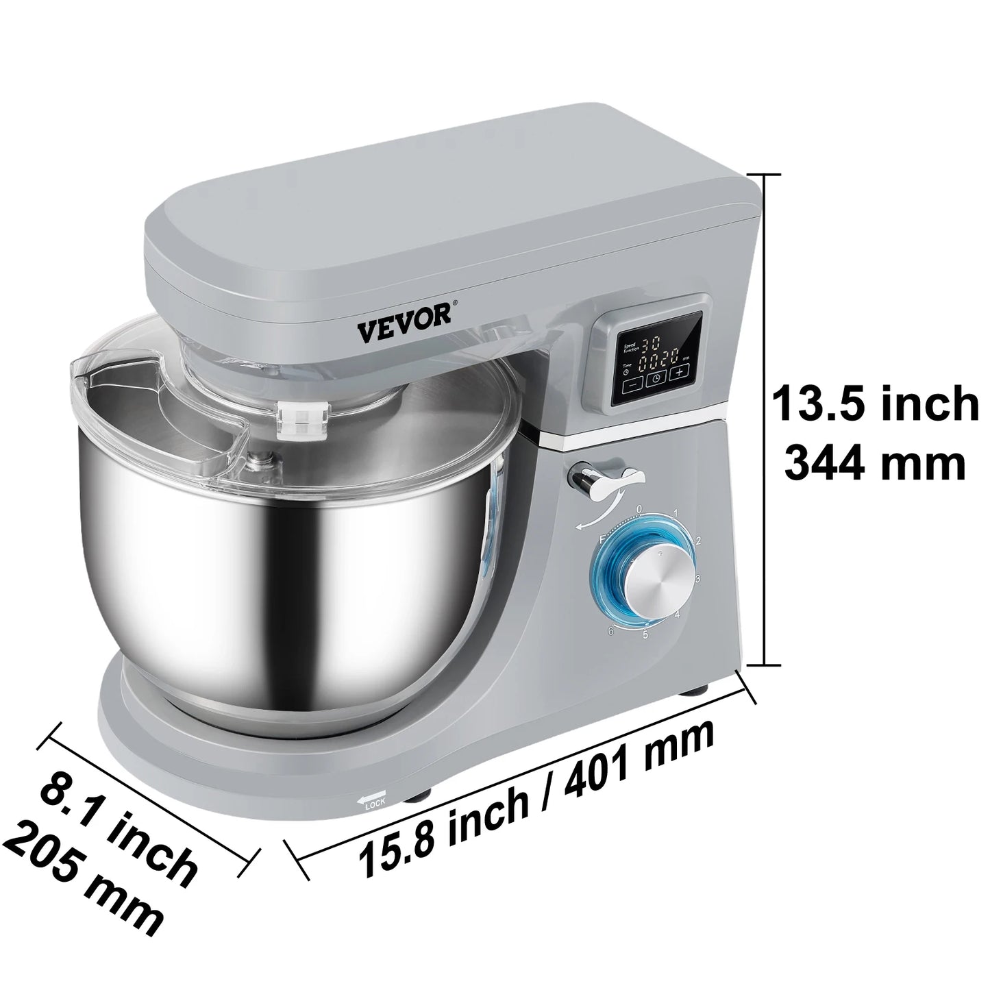 VEVOR 5-In-1 Stand Mixer With Stainless Bowl Dough Hook