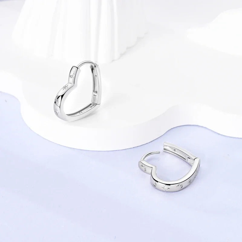 925 Sterling Silver Hoop Earrings Square Circle Heart