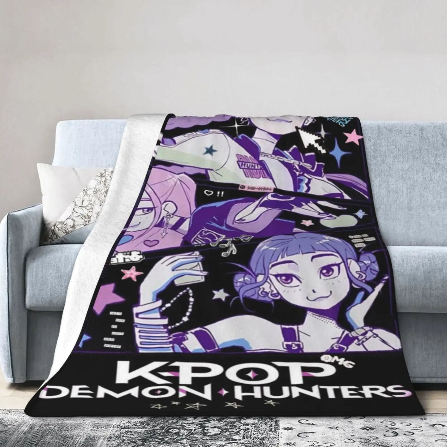 Huntrix Cozy Flannel Blanket Demon Hunter Anime Gift Fans