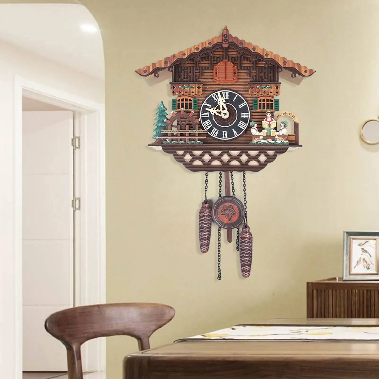 Combination Bird Cuckoo Wall Clock With Swing Wings Decor