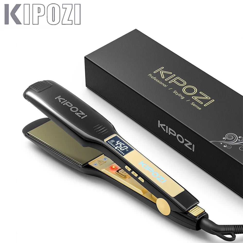KIPOZI Titanium Flat Iron With Digital LCD Dual Voltage