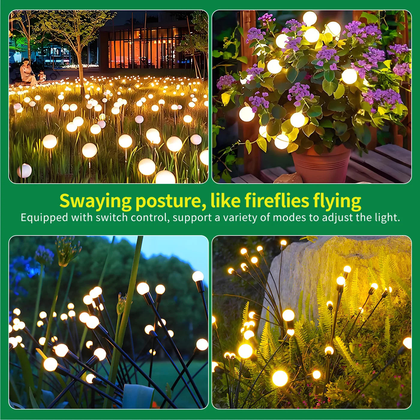 8 Head Solar Firefly Lights Outdoor Garden Pathway Decor Waterproof
