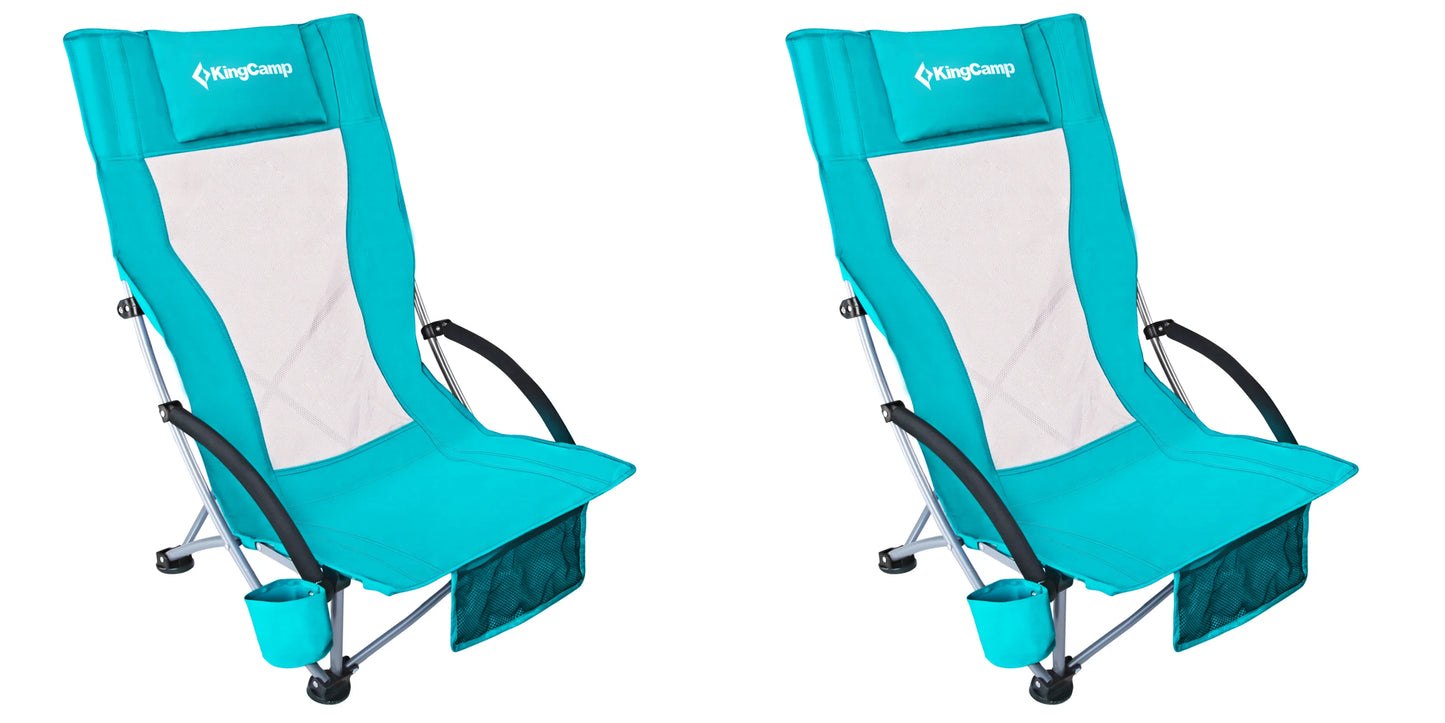 KingCamp High Back Beach Chair Padded Armrests CupHolder