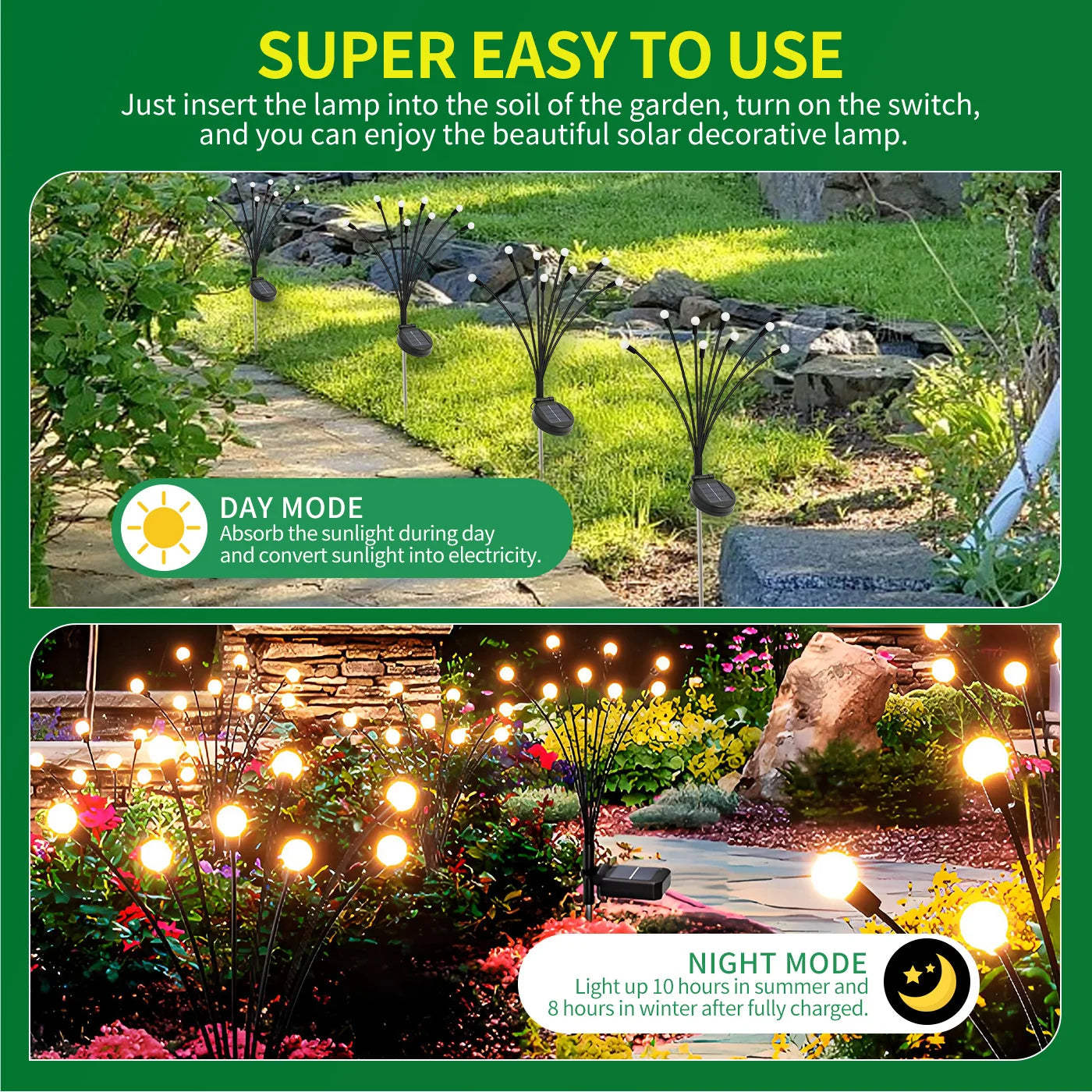 8 Head Solar Firefly Lights Outdoor Garden Pathway Decor Waterproof