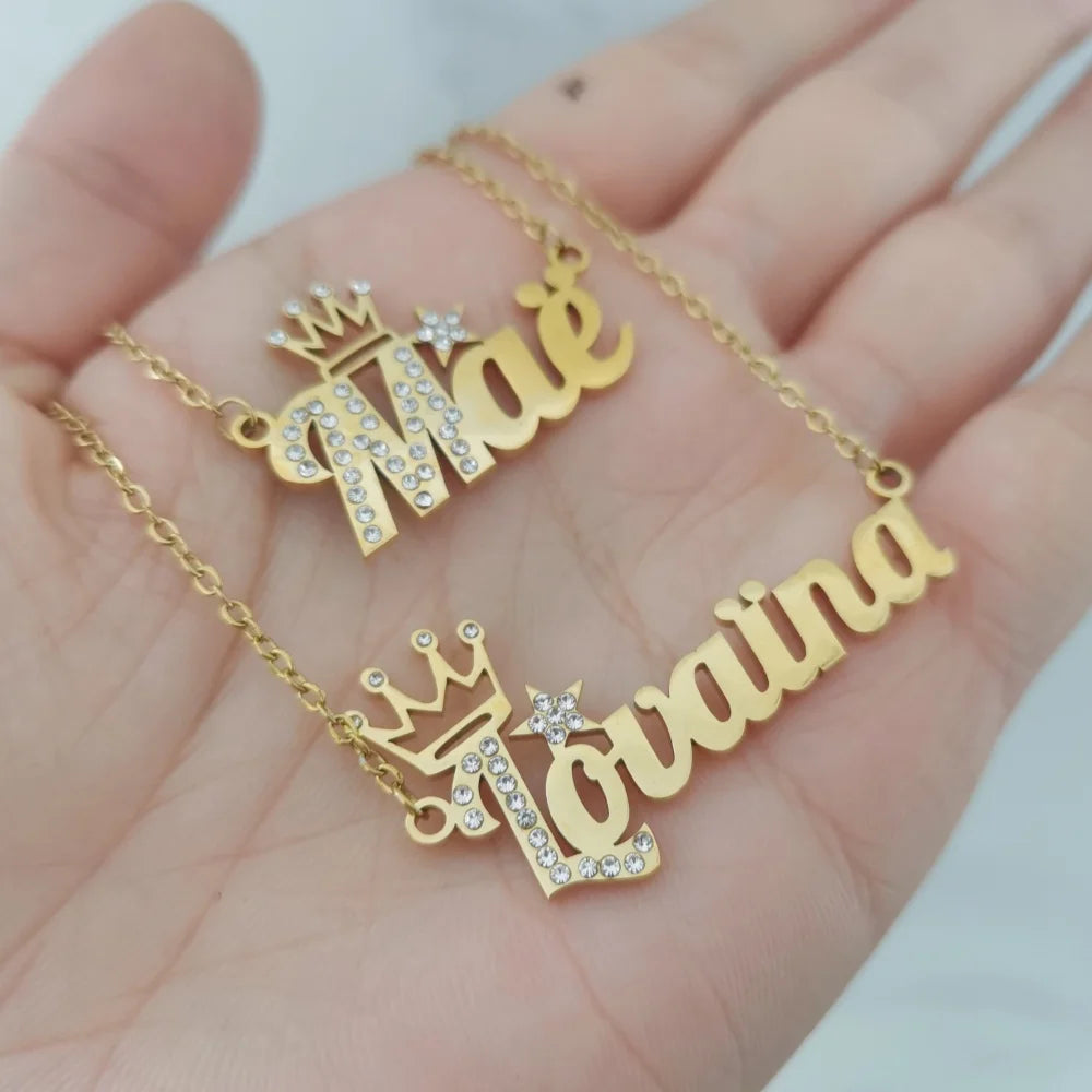 WinWinWinCN LeeChee Crown Name Necklace Sterling Silver