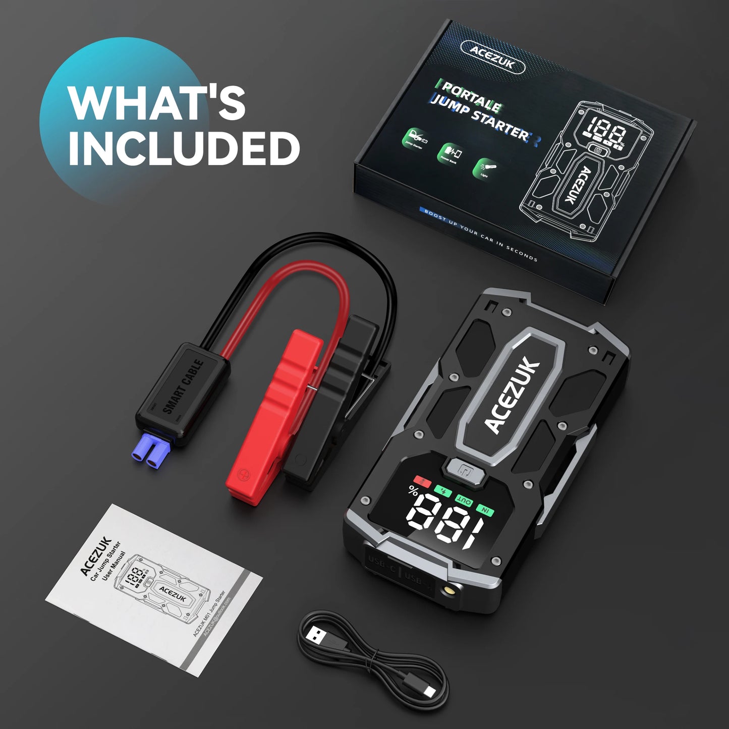 ACEZUK Jump Starter Power Bank 12V 3000A 4000A 5000A