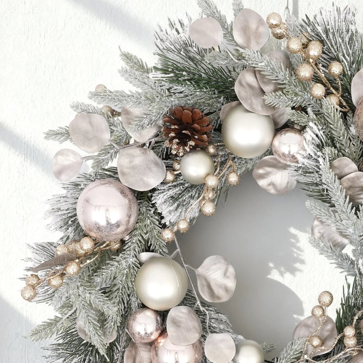 24 Inches Artificial Christmas Wreath with Mixed Pine & Shatterproof Balls Outdoor/Indoor Front Door Holiday Decoration for Home