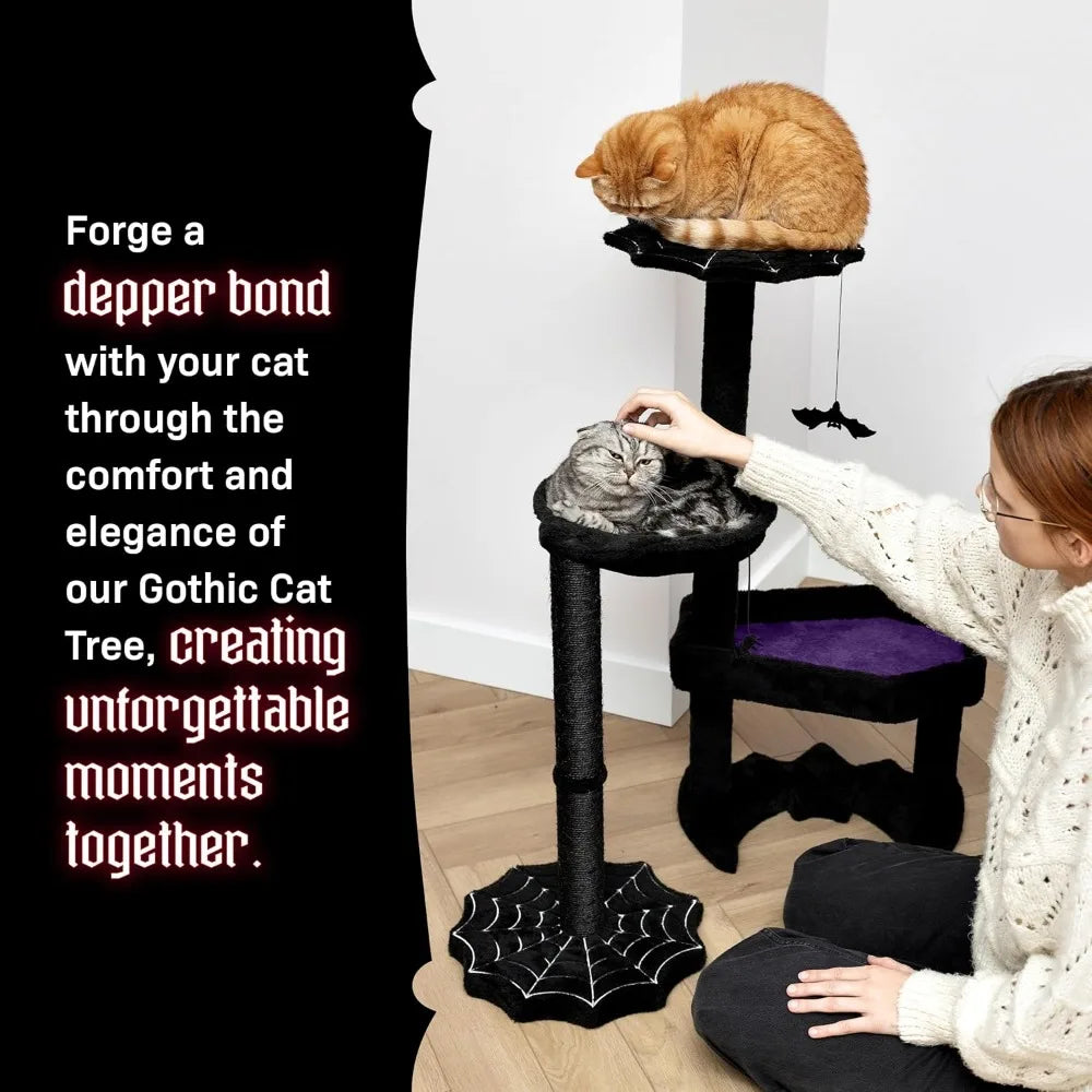 XMSJ Gothic Cat Tree With Coffin Bed Hammock Toys Indoors