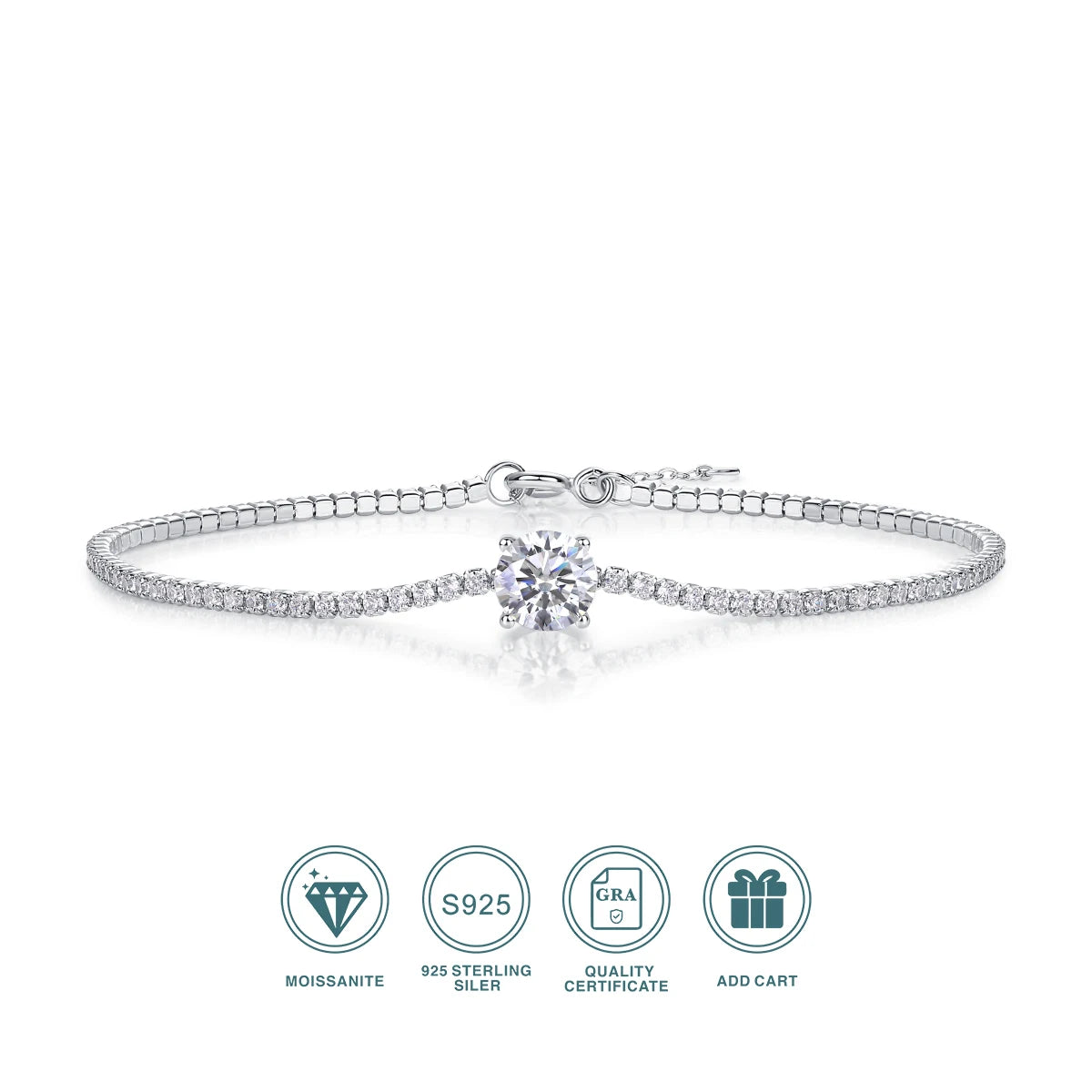 JIUZUAN Moissanite Bracelet 925 Silver 18K Gold Plated Gift