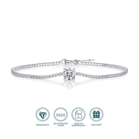 JIUZUAN Moissanite Bracelet 925 Silver 18K Gold Plated Gift