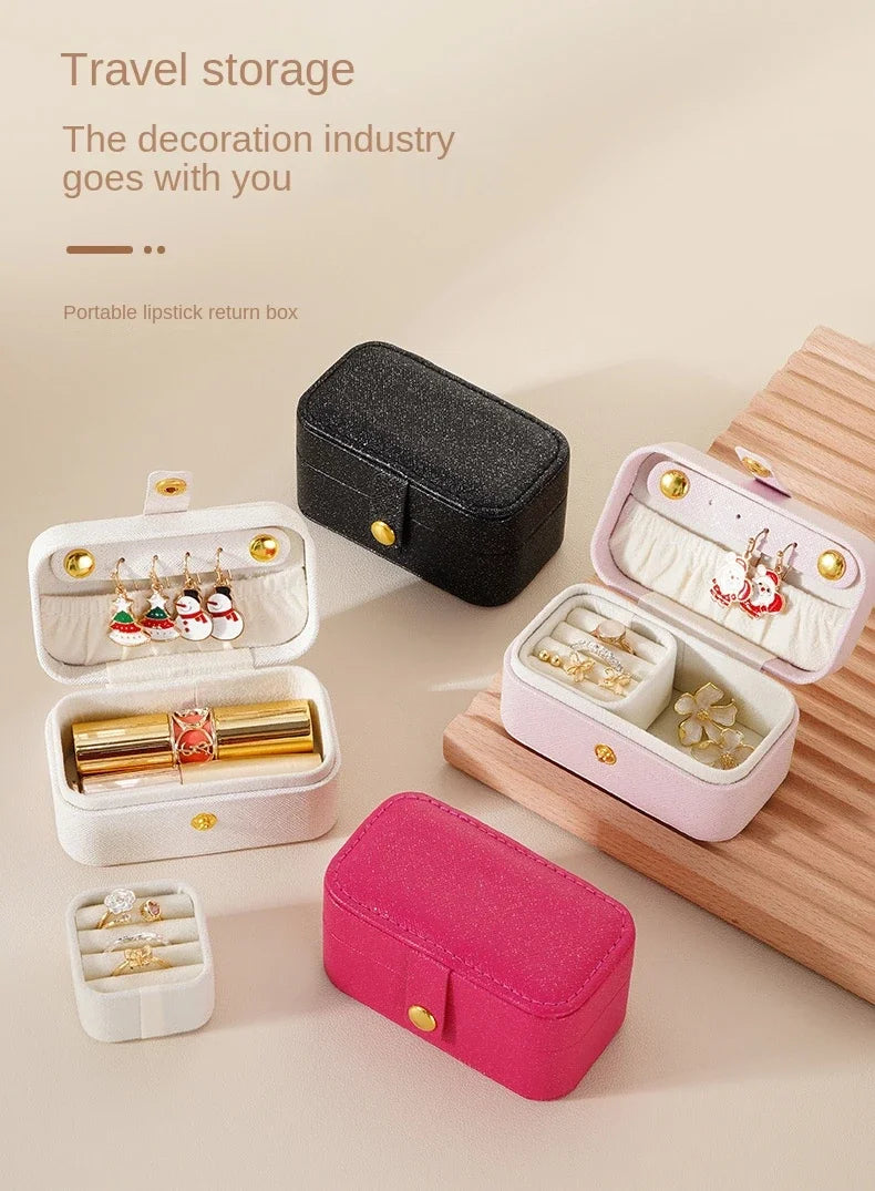 Leather Jewelry Box Mini Earring Ring Lipstick Organizer