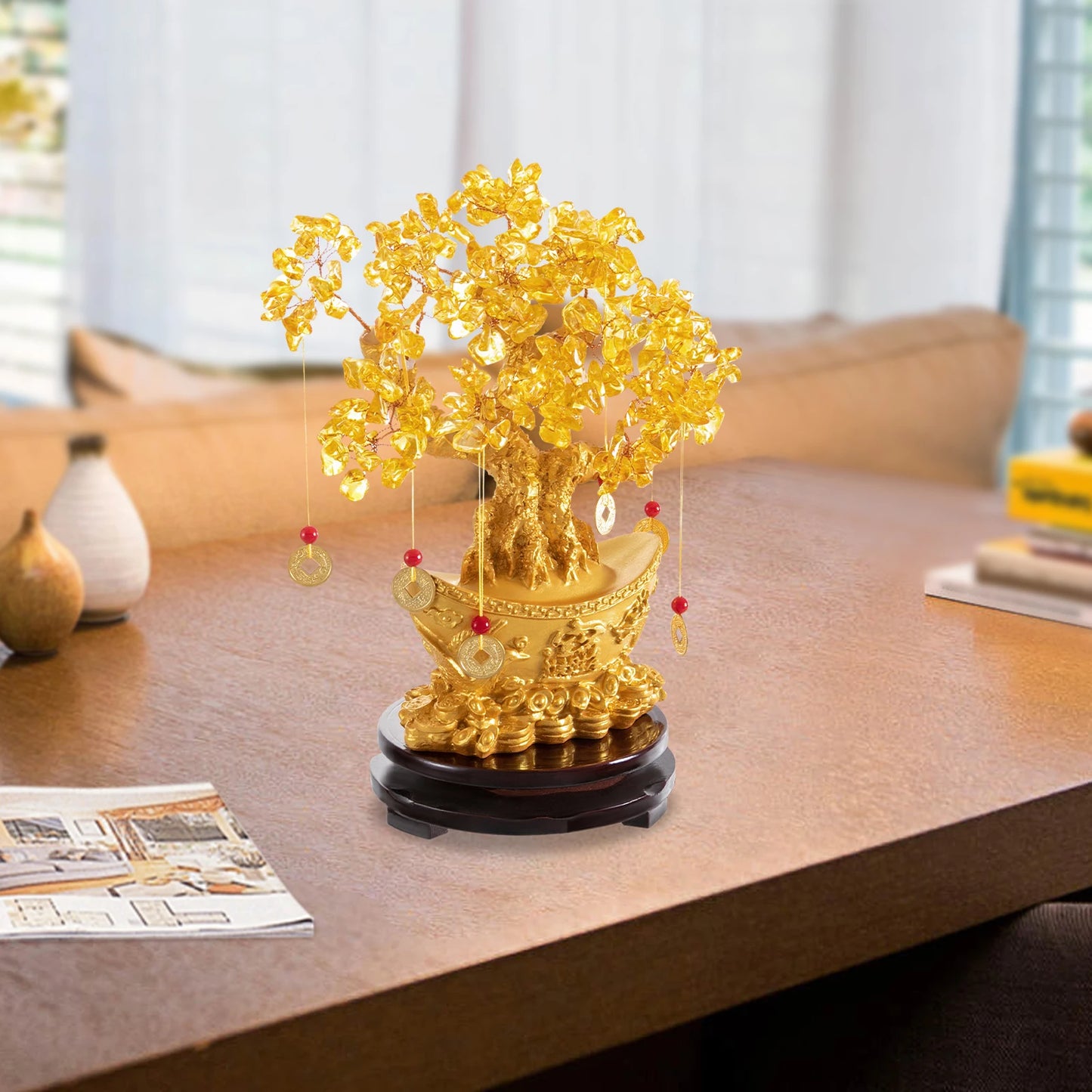 Money Tree Decoration Resin Crystal Desktop Ornament for Feng Shui Luck