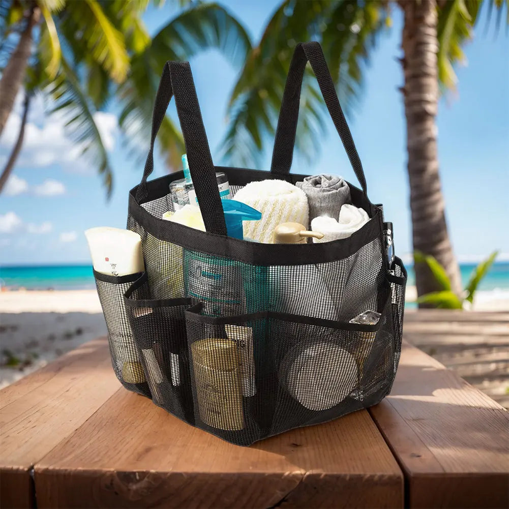 Mesh Shower Caddy Portable Shower Bag Multi-pockets Shower Basket Quick Dry Shower Tote Bag with Handle for College Dorm Travel