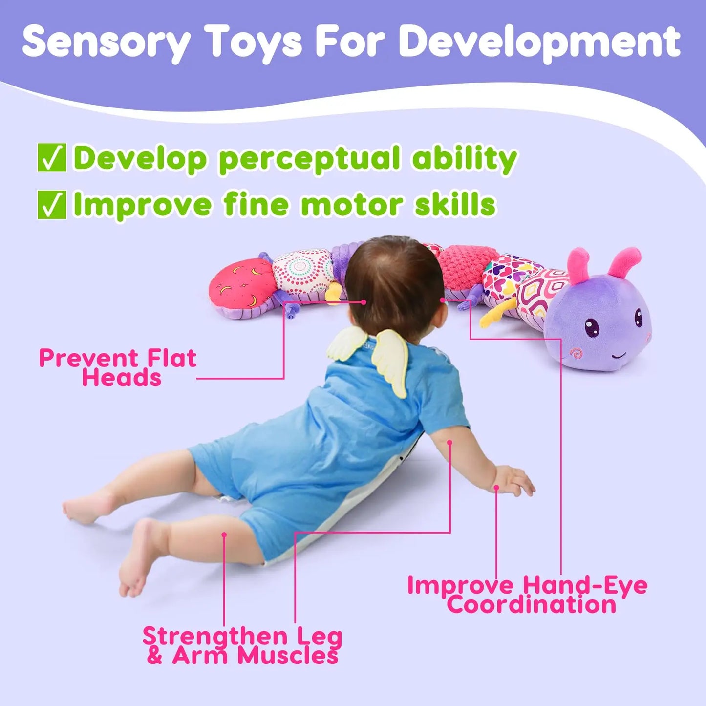 Infant Sensory Discovery Toy, Plush Caterpillar with Sounds & Textures - Engaging & Durable for 0-12 Month Old Babies