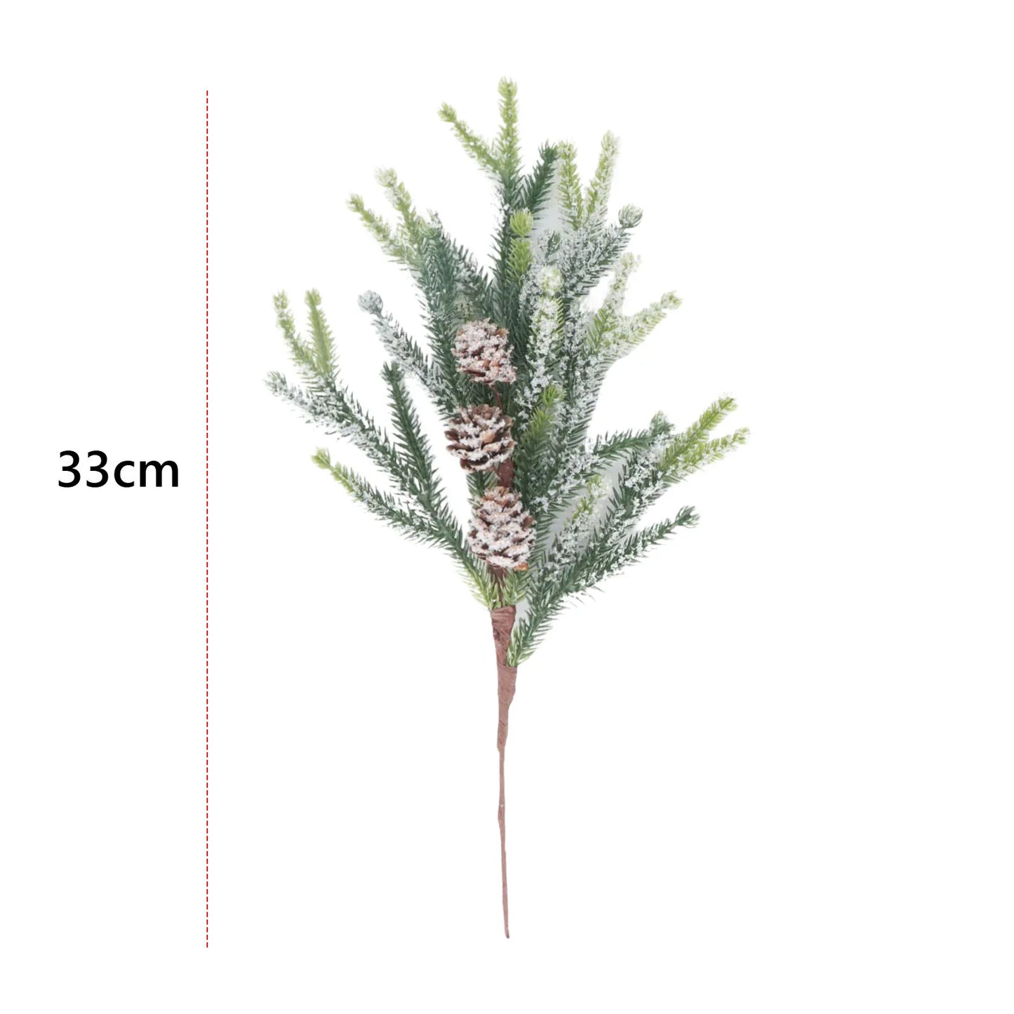 13'' Christmas Fake Frosted Pine Pick W/Pinecone Artificial Flocking Pine Pick Fake Greenery Tree Branch for White Winter Decor