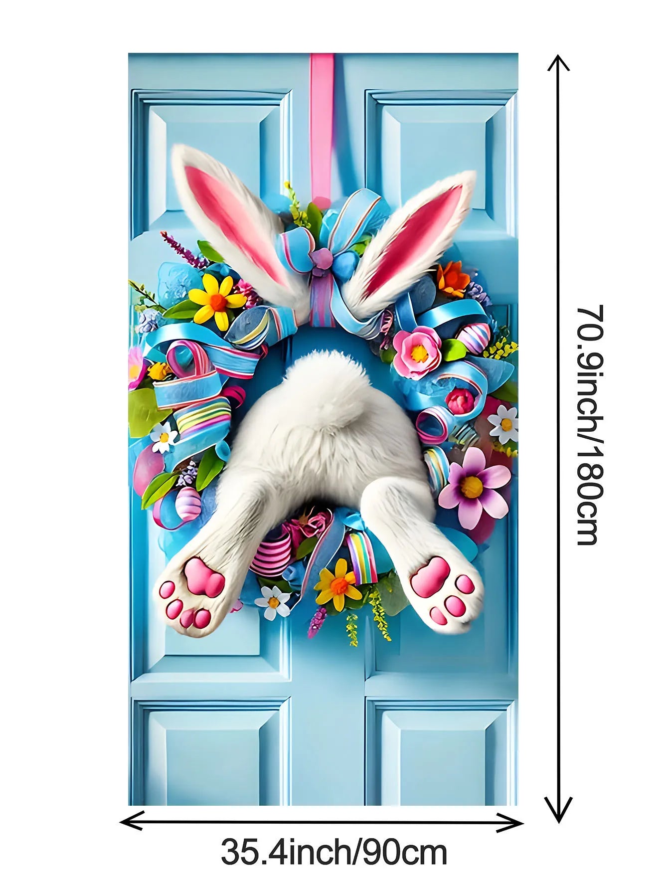 Easter Door Cover Decoration Plush Rabbit Wreath Easter Egg Coloured Ribbon Background Indoor Outdoor Porch Banner Party Supply