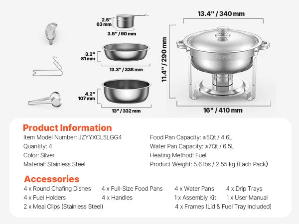 Succebuy Stainless Steel Chafing Dish Buffet Set 4 Pans
