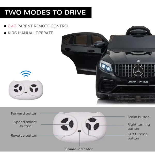 12V Remote Control Ride On Toy Car for Kids, Black Mercedes Benz AMG GLC63S Coupe with Music and Lights, 2 Speeds