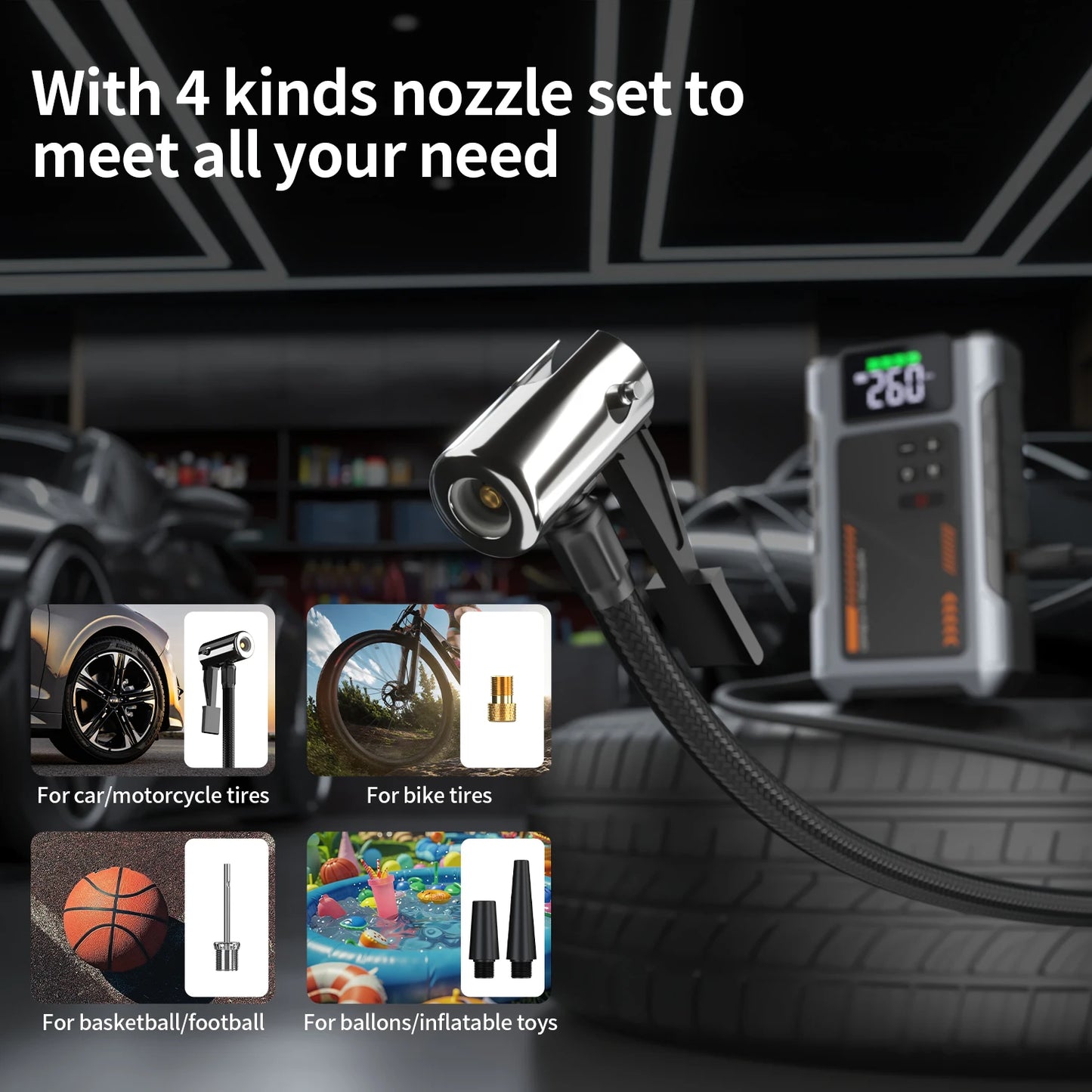 Geeneu Portable Car Jump Starter With Air Compressor 3000A Peak 150 PSI Tire Inflator