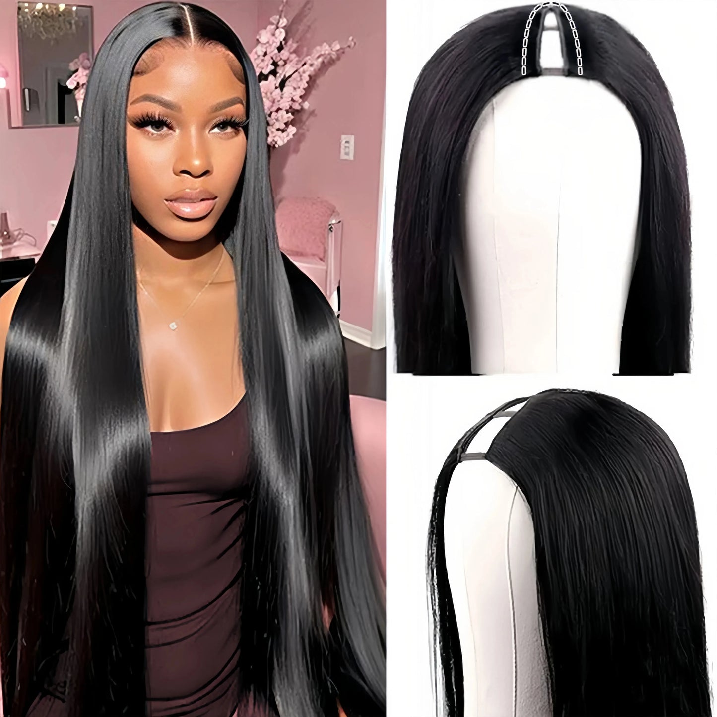 Smilegirl V Part Wig Straight Human Hair Upart For Women