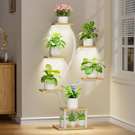7 Tier Corner Plant Stand With Grow Lights Metal Shelf