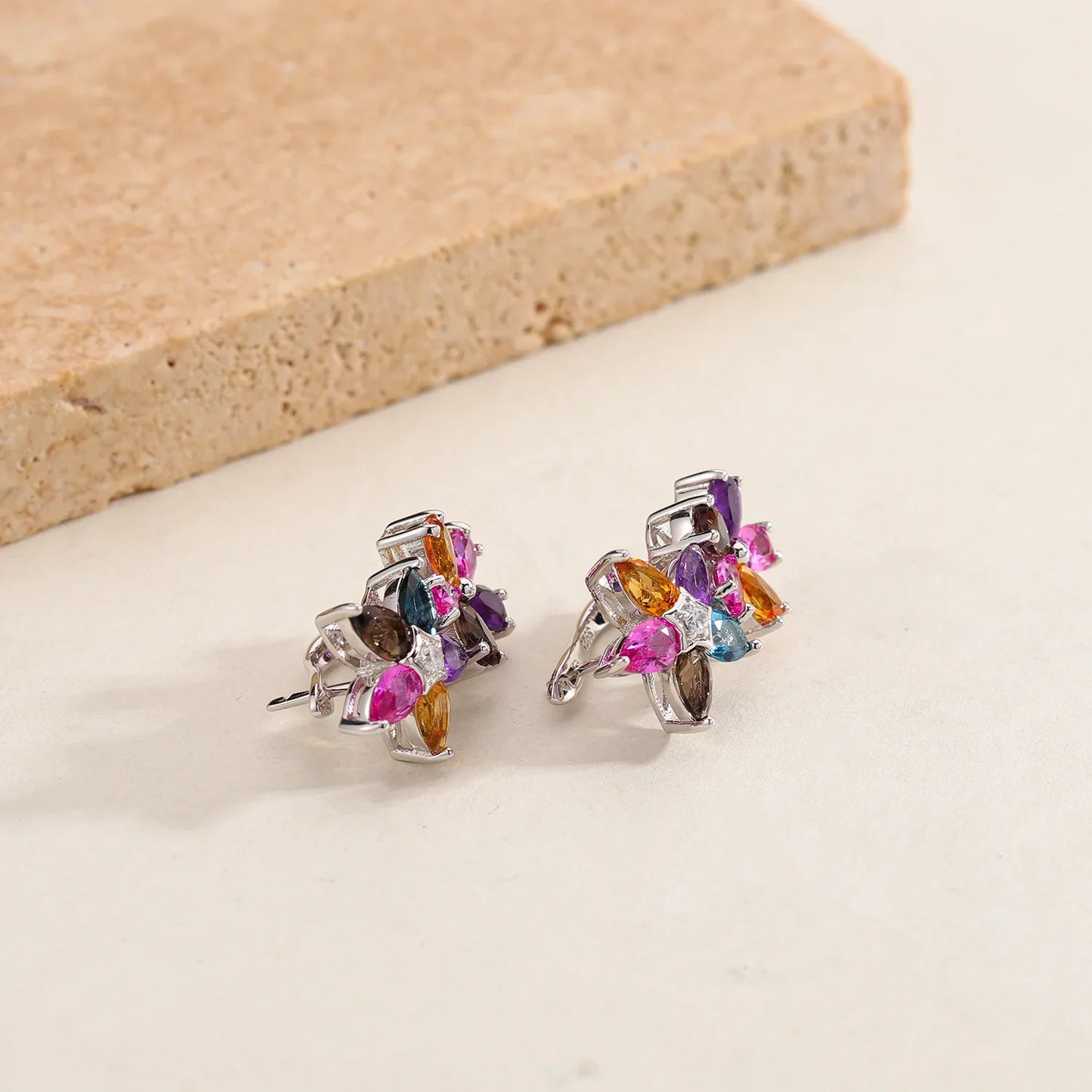 GEM'S Ballet 925 Sterling Silver Birthstone Leaf Earrings