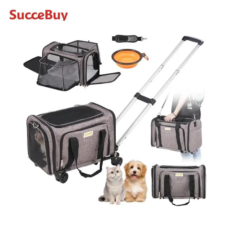 SucceBuy Pet Carrier Backpack With Wheels Telescopic Handle