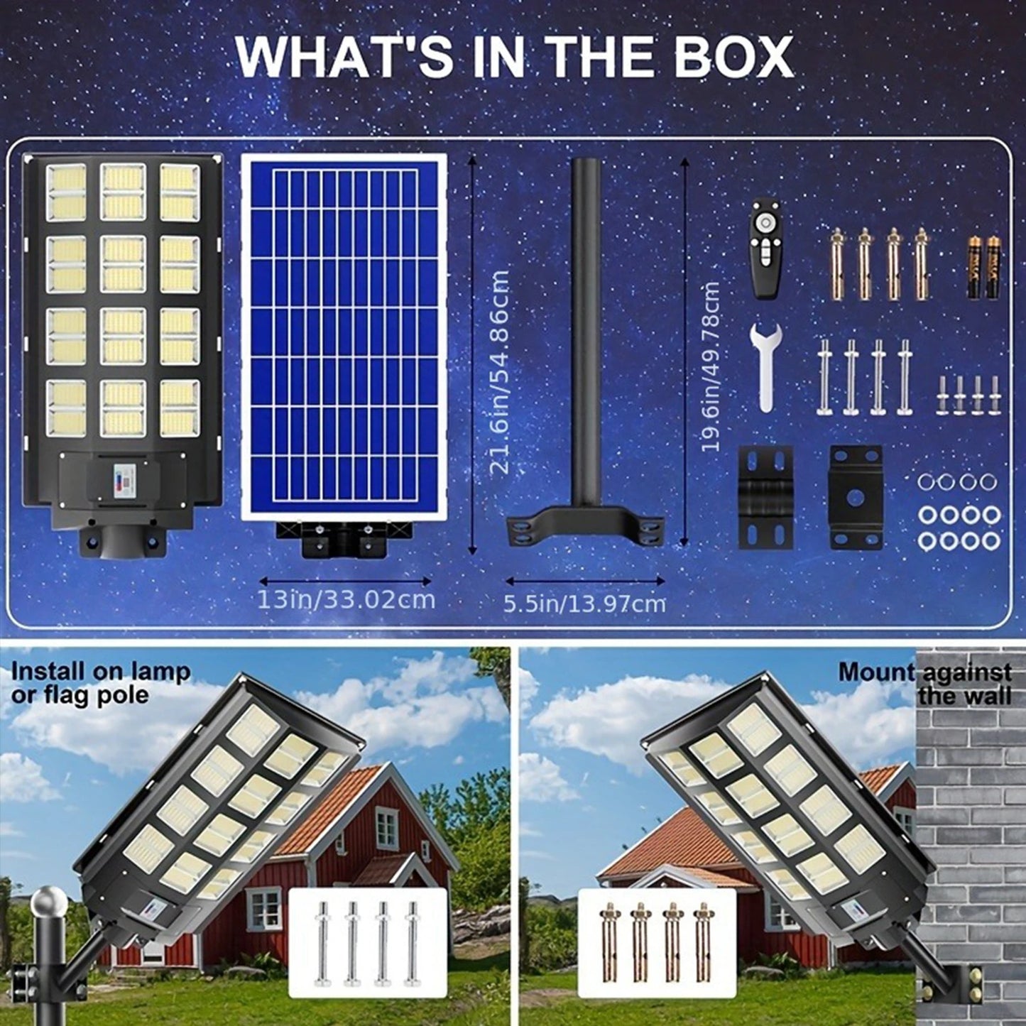 KIQUNE 5000W LED Solar Street Light With Motion Sensor Remote