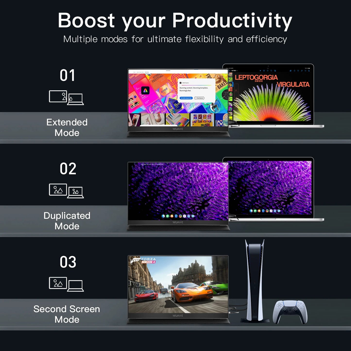 WUAWEB Portable Laptop Monitor 1080P HDR USB C HDMI Display