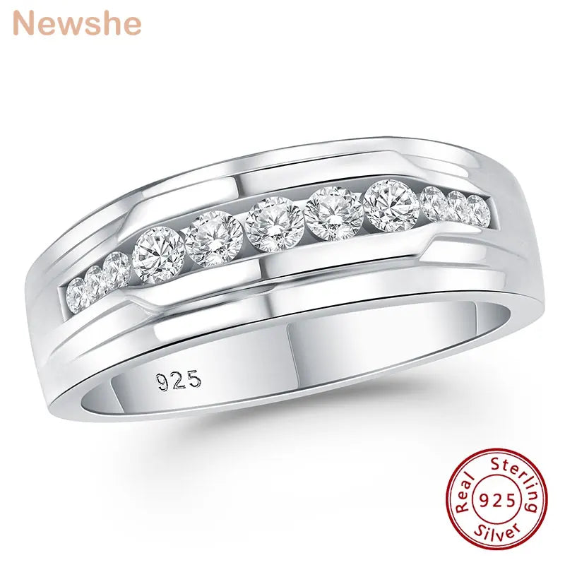 Newshe Mens Moissanite Wedding Band For Men 925 Sterling Silver