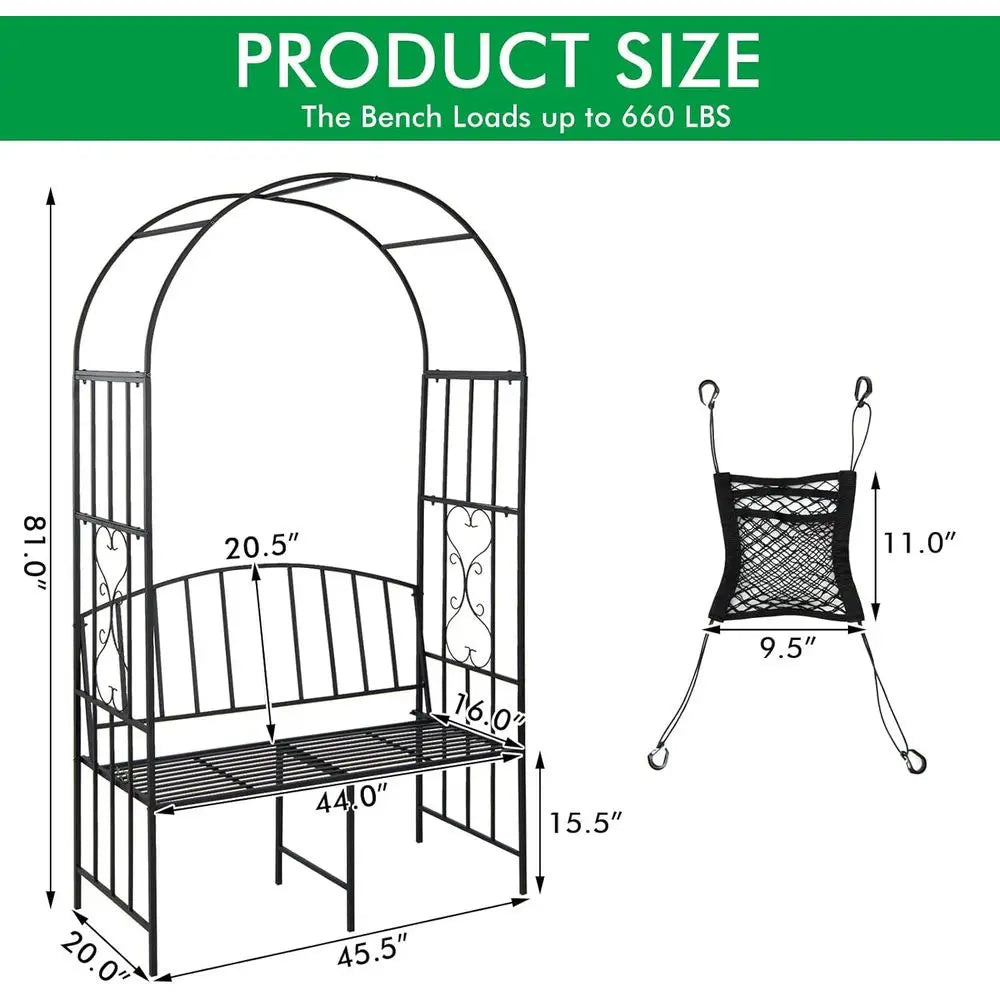 Garden Arch With Bench Heavy Duty Steel Arbor Outdoor Trellis And Storage Bag