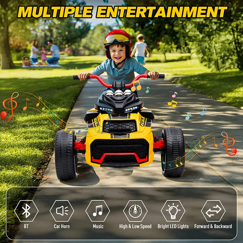 12V Kids ATV Ride On Toy Three-Wheel Electric Vehicle for 3-8y Kids Gifts Battery Powered Car Toys with Lights,Music